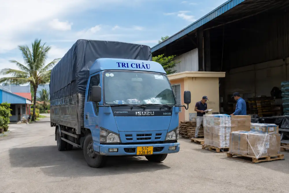 Xe tải Tri Châu vận chuyển hàng từ TP.HCM đi Kampong Speu Campuchia
